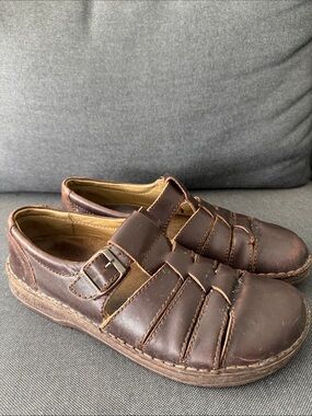 Birkenstock Footprints Madeira Brown Leather Fisherman Sandals Sz 12 Academia